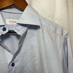 Eton Shirt Mens Blue Custom Made Button Up Dress Blue Button